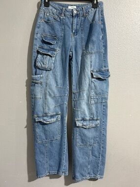 Forever 21 Light Wash Cargo Denim Pants